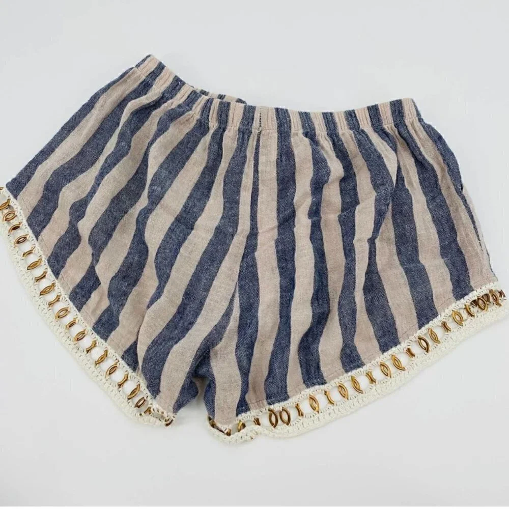 MISA LA Blue Striped Ring Crochet Fabric Shorts - Medium
